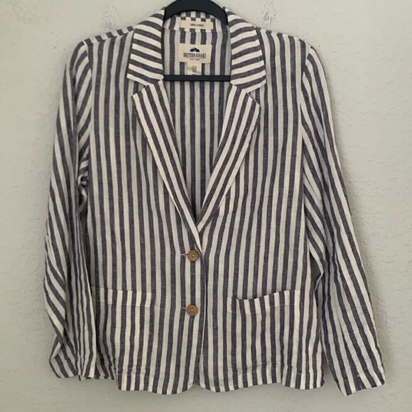 British Khaki LinenNautical Striped Lightweight Blazer Size M - Picture 1 of 9